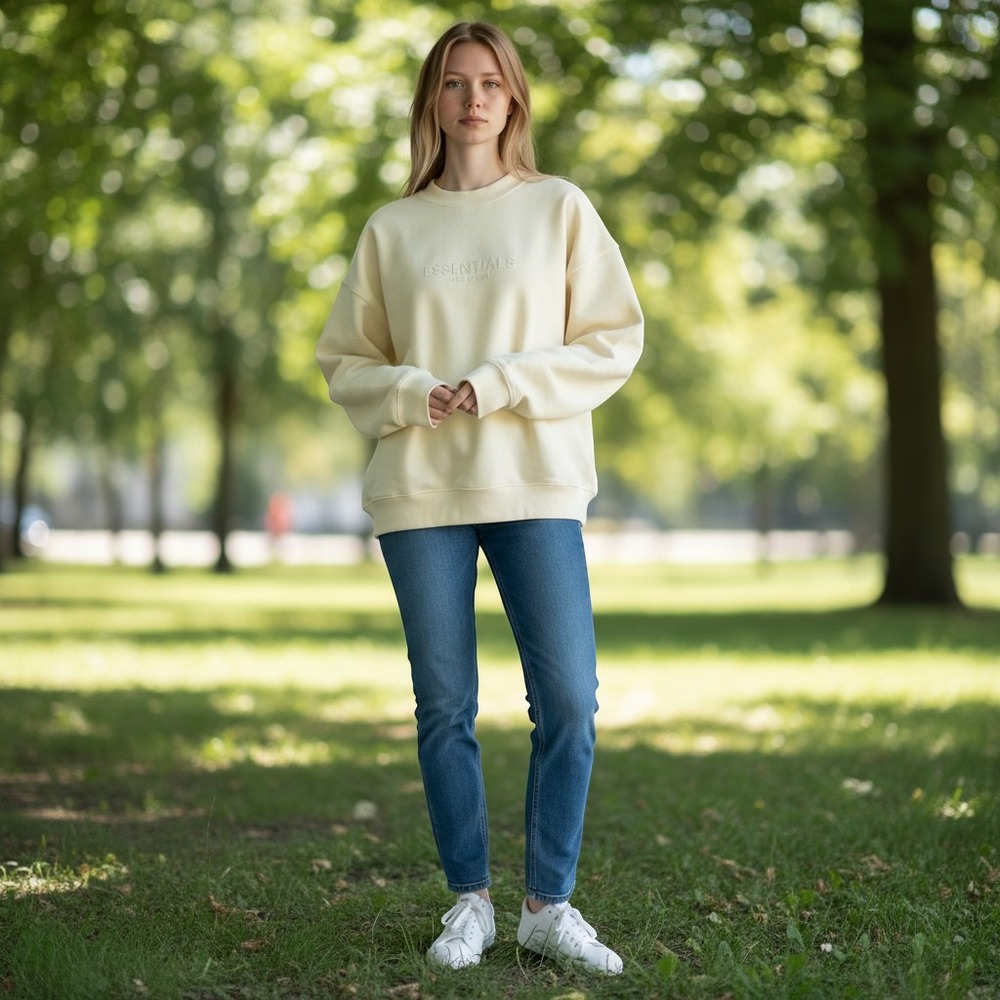 Fear of God Essentials Mock Neck Sweatshirt Buttercream Yellow Logo Pullover L